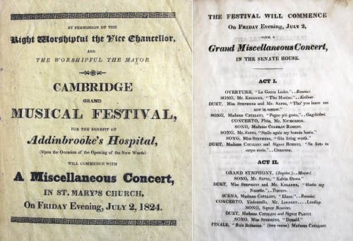 Programme for Cambridge Grand Musical Festival. London: W. Glindon, 1824. Mn.22.7