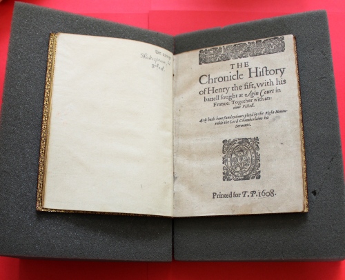 William Shakespeare, The Chronicle History of Henry the Fift London: Printed [by William Jaggard] for T[homas] P[avier], 1608 [i.e. 1619]