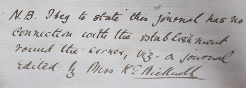 Note about Kathleen's diary