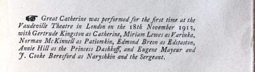 Great Catherine cast note