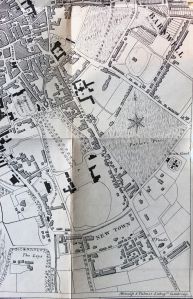 Part of the folded, black and white city map from The Cambridge Guide