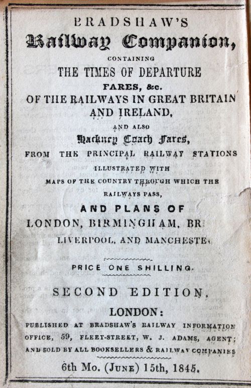 Titlepage of Bradshaw's railway companion from June 1845 