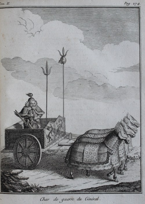 One soldier, a General, in a war chariot pulled by four armoured horses