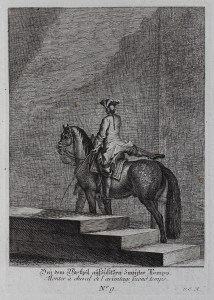 a rider mounting a horse from steps