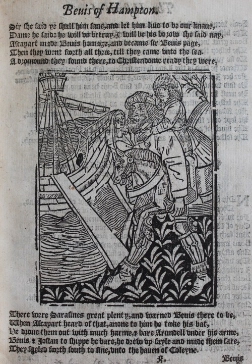 The giant is carrying Bevis, Arondel and his travelling companion aboard a boat