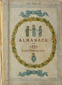 Almanack cover illustrated with four girls in summer dresses inside a wreath