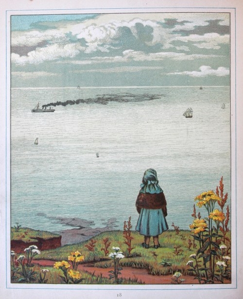 A small girl on a cliff gazing out to sea