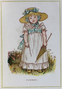 small girl in a white dress with a furled parasol