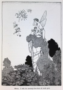 Oberon on a rocky outcrop with sprites